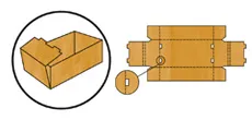 CORTE VINCO FUNDO <br><br> Caixa tipo bandeja montável 
com fechamento lateral vertical interno por encaixe.
