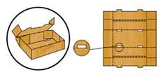 CORTE VINCO FUNDO <br><br> Caixa tipo bandeja 
montável com fechamento horizontal interno por encaixe e reforço na altura.